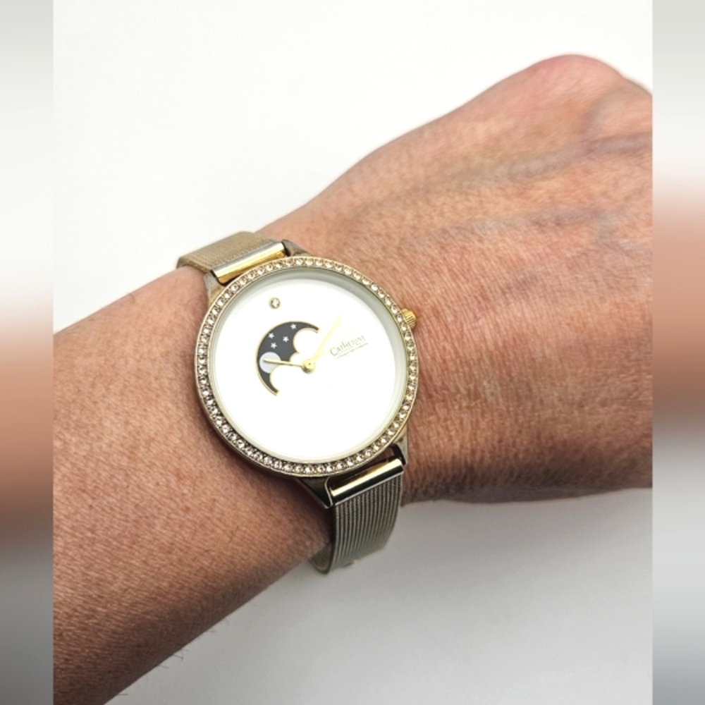 🟢3/$19🟢 CATHERINE MALANDRINO Watch Gold Mesh Rhinestone UNTESTED